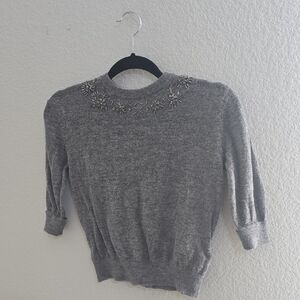 Zara Gray Embellished Crew Neck Sweater